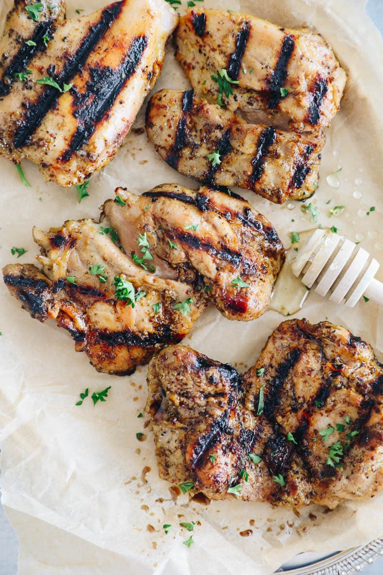 Honey mustard chicken on a plate.