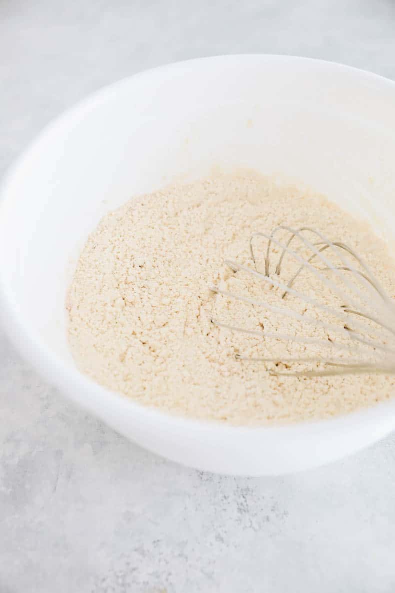 protein waffle ingredients in a bowl.