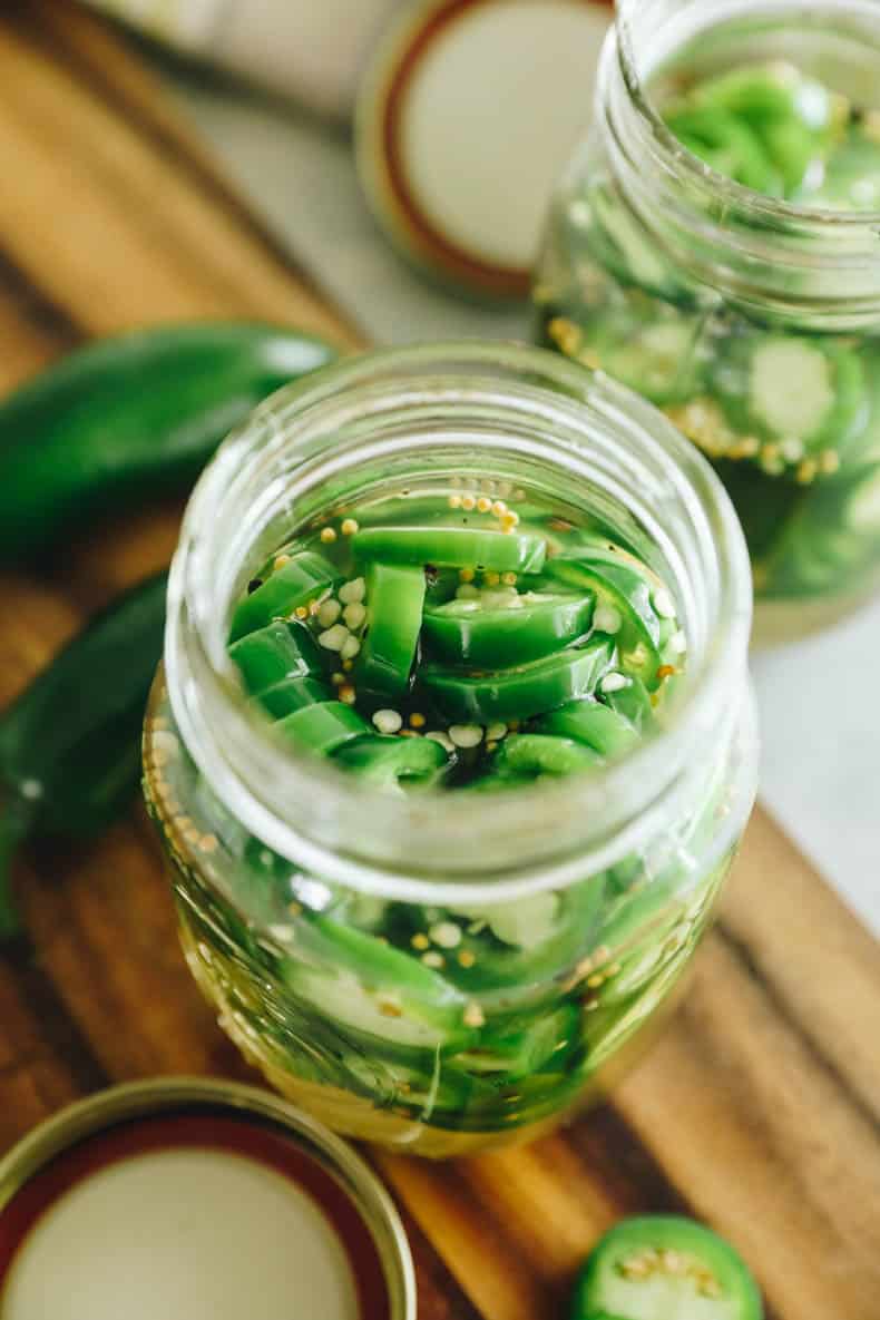 Pickled Jalapeño Recipe in a pint mason jar