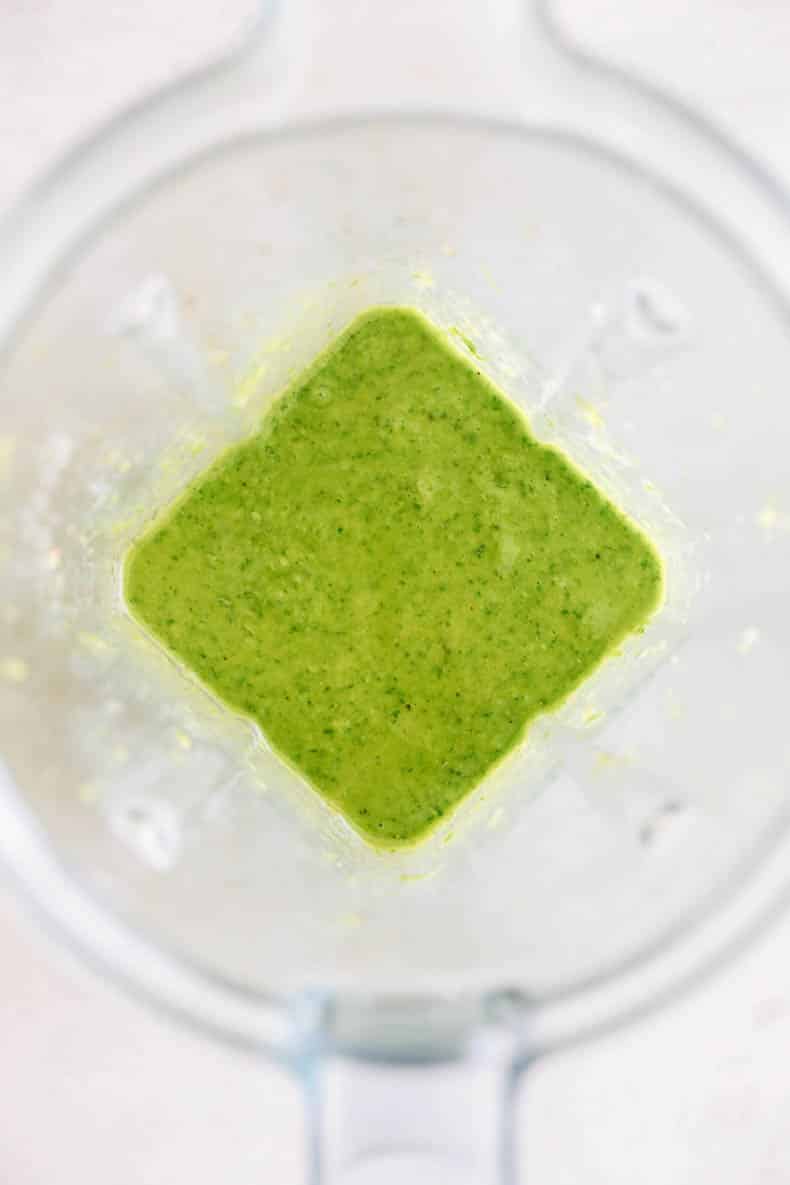 Cilantro lime dressing blended up in a Vitamix.