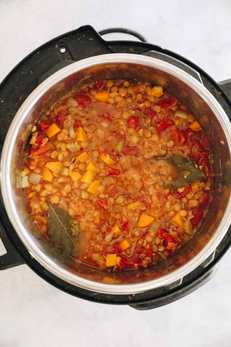 Instant Pot Lentil Soup cooked in the Instant Pot.
