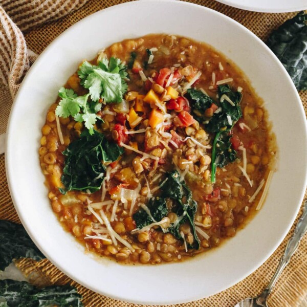 hearty lentil soup made in the Instant Pot.