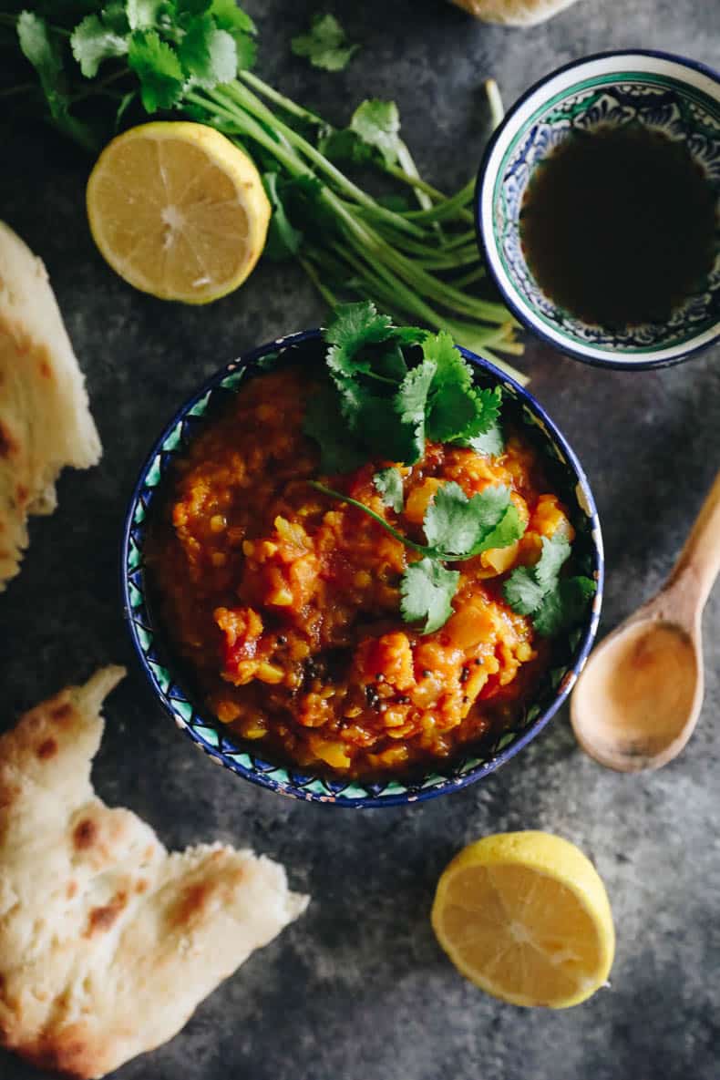 overhead image of vegetable dal recipe.