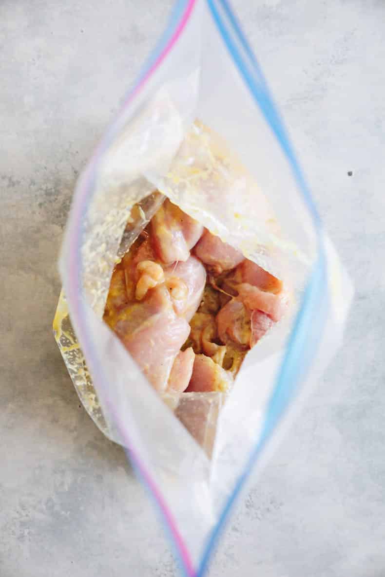 marinated chicken thighs in a ziploc bag