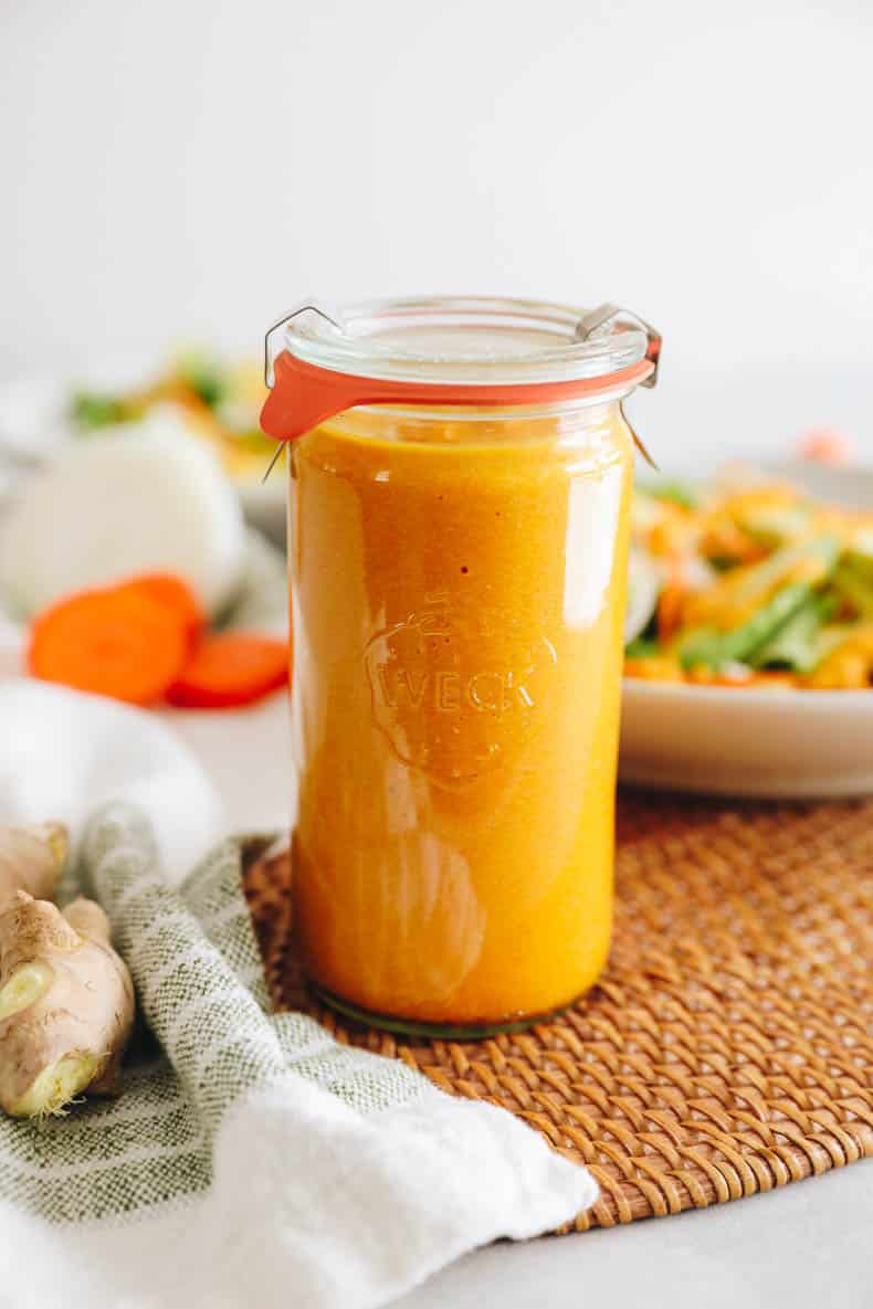 ginger salad dressing in a mason jar