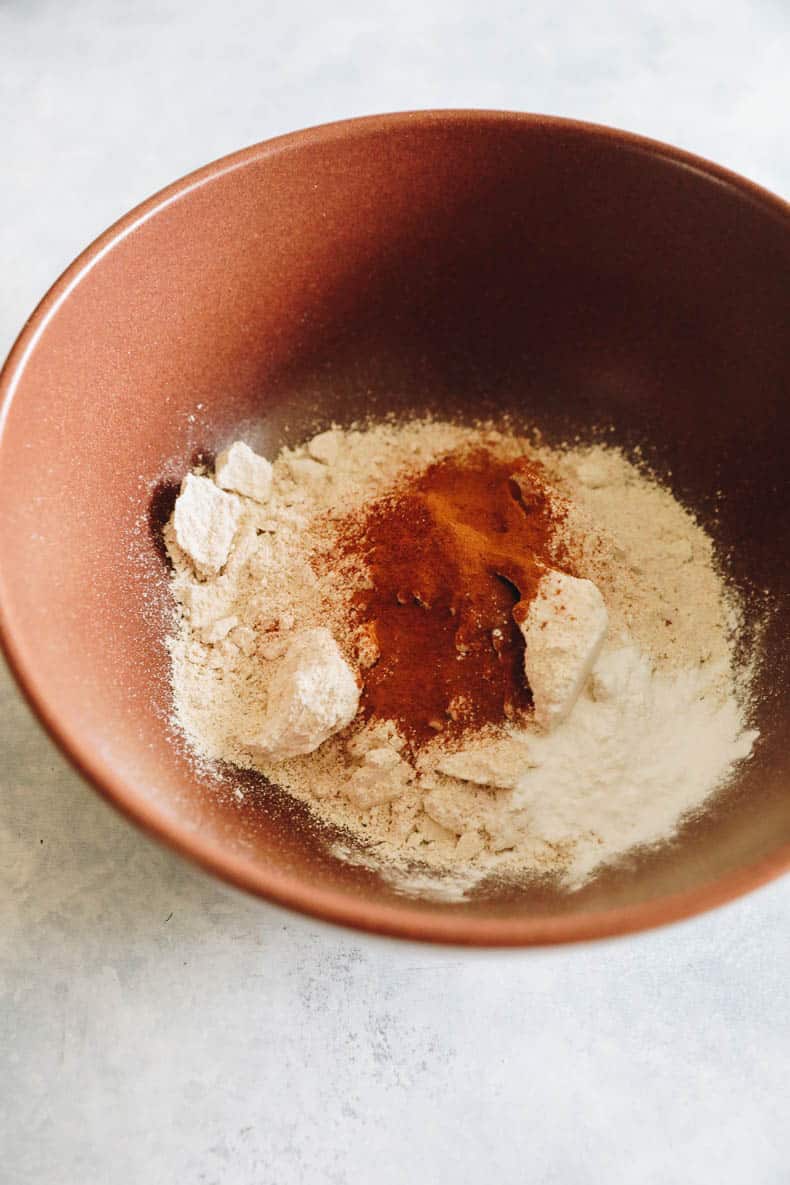 oat flour in a large brown bowl.