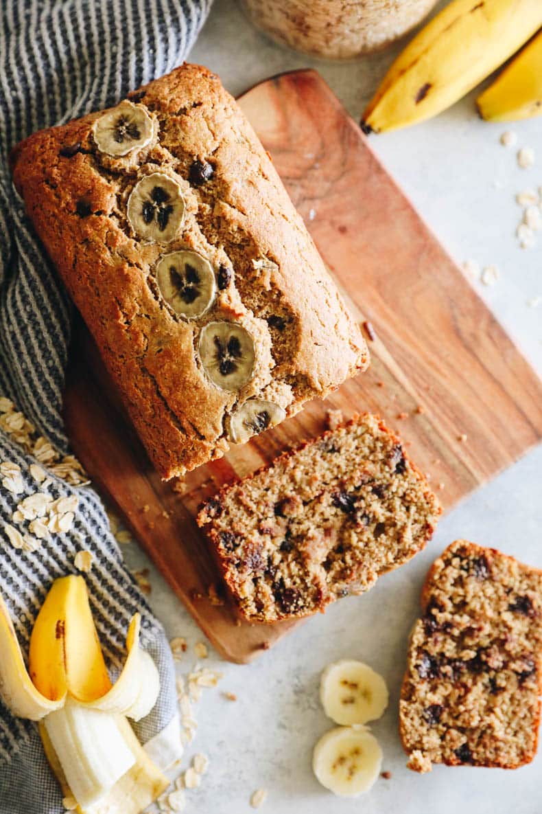 overhead image of gluten free banana bread