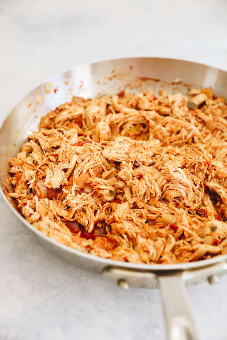 pulled chicken in a pan