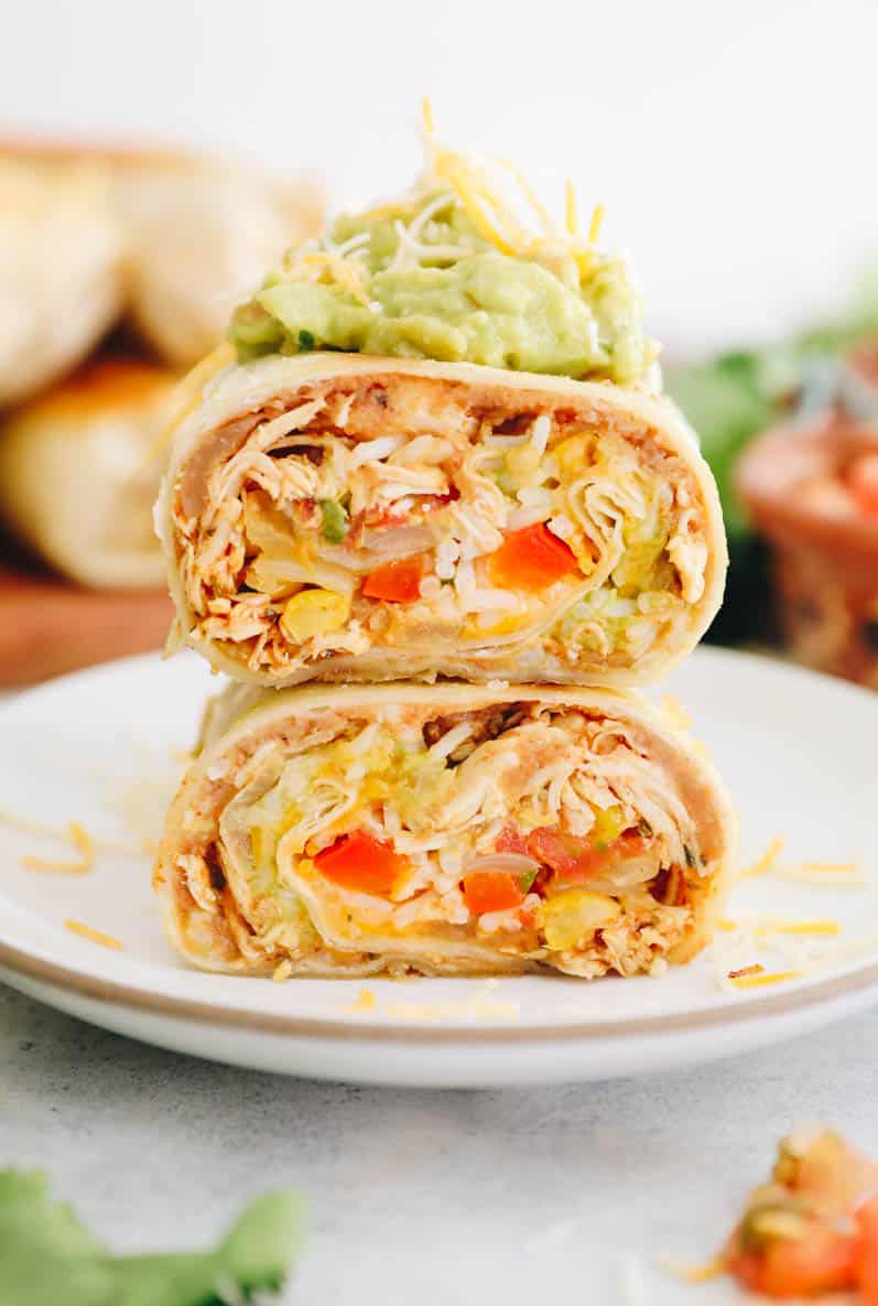 close-up of chicken burritos.